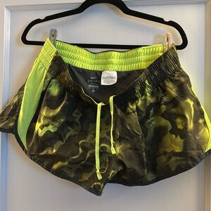 Nike women’s running shorts, XL, black, neon green